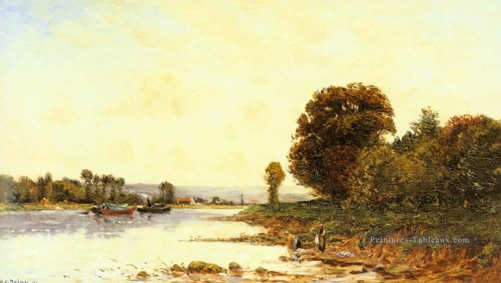 Lavandières dans une rivière Paysage Wi scènes Hippolyte Camille Delpy Peintures à l'huile